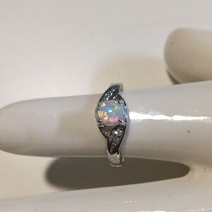 Dazzling Sterling Silver Created Opal RingvIn Gift Box Size 10